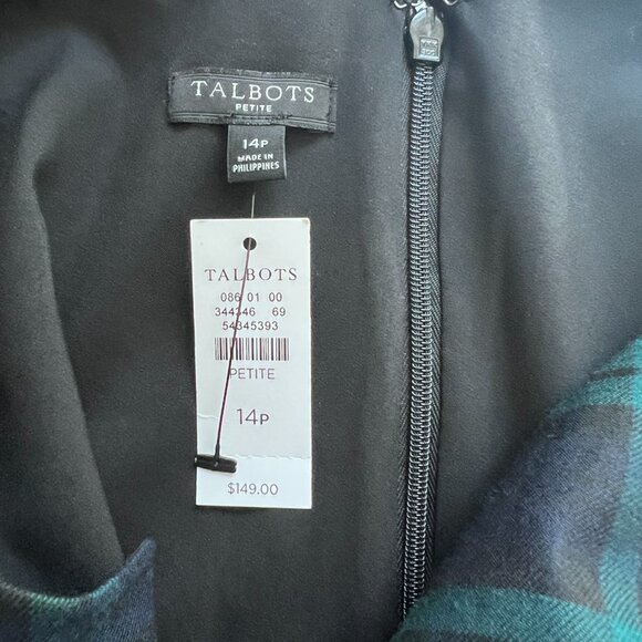 NWT! Talbots Green Navy Plaid Three-Quarter Sleeve Shift Dress Size 14 Petite - Picture 7 of 9